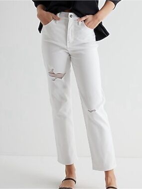 Express White High-Rise Straight Leg Distressed Ankle Jean Size 12L